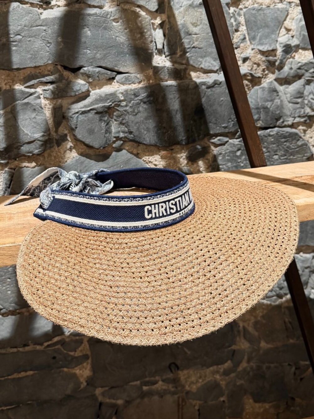Dior Dioriviera D-Ocean Straw Visor With Mitzah Scarf